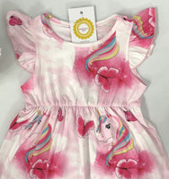 girls dress size 18-24m/2y/3y/4y/5y pink unicorn butterfly flutter sleeve dress