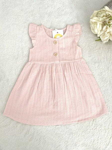 Baby Girls Dress Size  3-6 months 100% Cotton Pink Flutter Sleeve Baby Dress