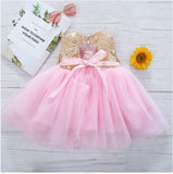 Size 4-5 Years Girls Dress New Sparkly Gold Sequin Pink Tulle Girls Dress