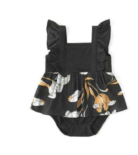 Baby Girls Dress Size 0-3m/3-6m/6-9 months  Black Floral Ruffle Baby Girls Dress