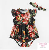 Baby Girls Dress Size 0-3m/3-6m Black Floral Dress & Headband- Select Size