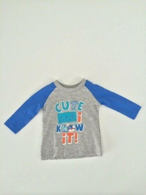 NEW Size 3-6 months  Baby Boys 'Cute and I know it!' print long sleeve top.