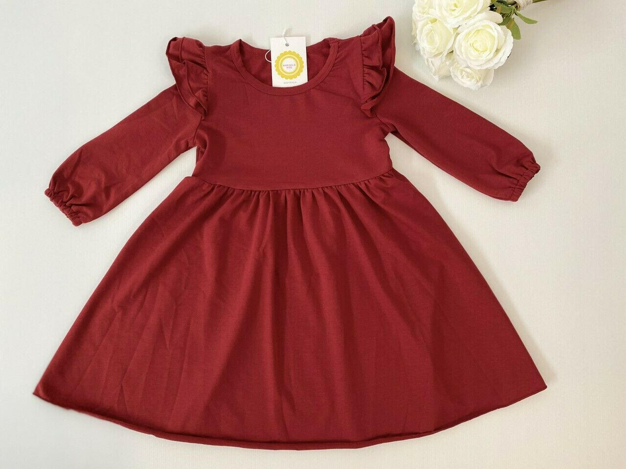 size 18-24m to 4-5 years new girls dress burgundy red long sleeve girls dress