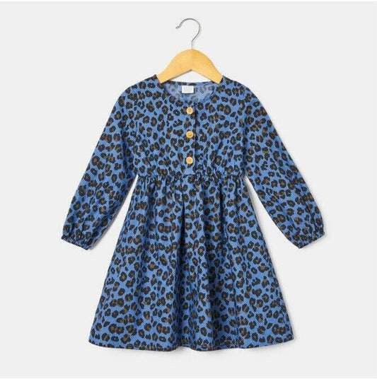 size 2 years new girls dress leopard print blue chambray long sleeve dress