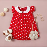 size 6-9m to 18-24m baby dress red polka dot doll collar dress  - Select Size