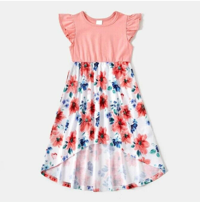 Girls dress new pink floral high-low girls dress