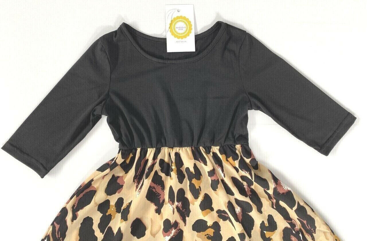 Size 3-4Y Leopard Print Long Sleeve Girls Dress