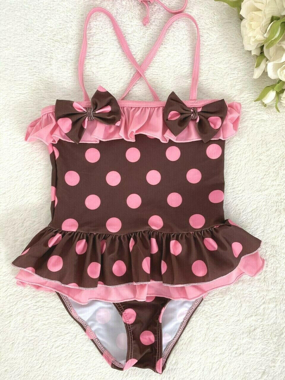 Girls Swimwear Pink Polkadot Cocoa Bathers & Cap Set