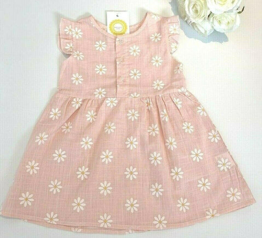 Baby Girls Dress Light Pink Daisy Flutter Sleeve Baby Girls Dress.