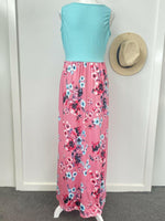 size 12 AUS Tall Size new womens dress light blue & pink floral tank dress