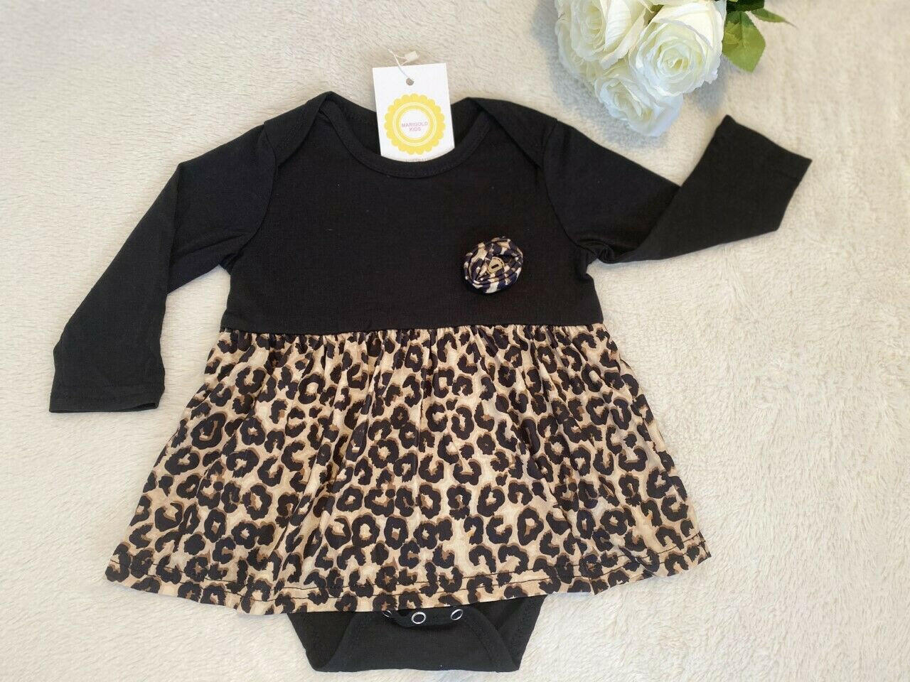 new size 0-3m to 12-18m new baby girls dress leopard print longsleeve dress