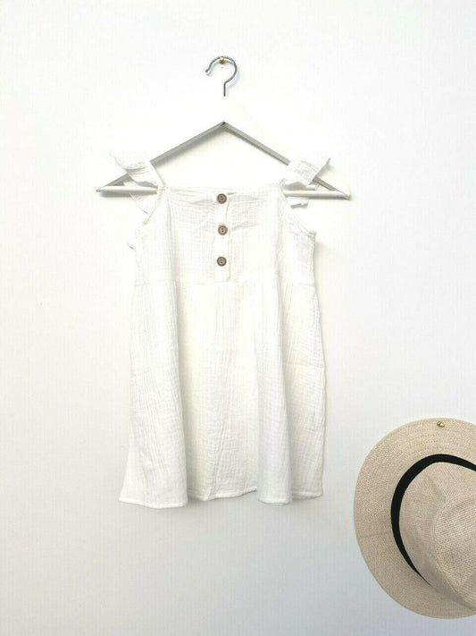 size 4-5 years girls dress new 100% cotton white flutter sleeve button dress