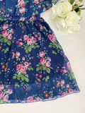 size 6/7/8/9 years new girls dress navy blue pink floral cold shoulder dress