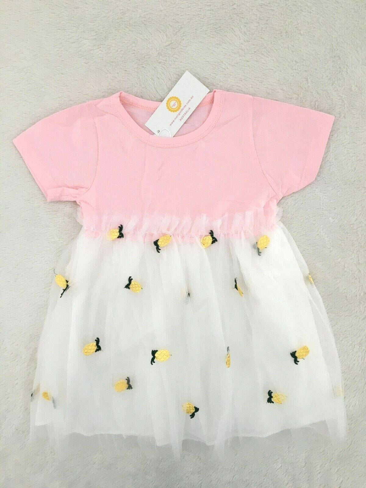 Girls Dress New Size 3 Years Pineapple Embroidered Tulle Pink Girls Dress