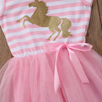 NEW Size 6-12 months Baby Girls Dress Pink Stripe Glitter Unicorn Tulle Dress