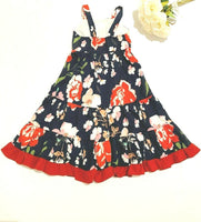 Size 2 years / 3-4 years New Girls Dress Navy Floral Red Ruffle Hem Dress