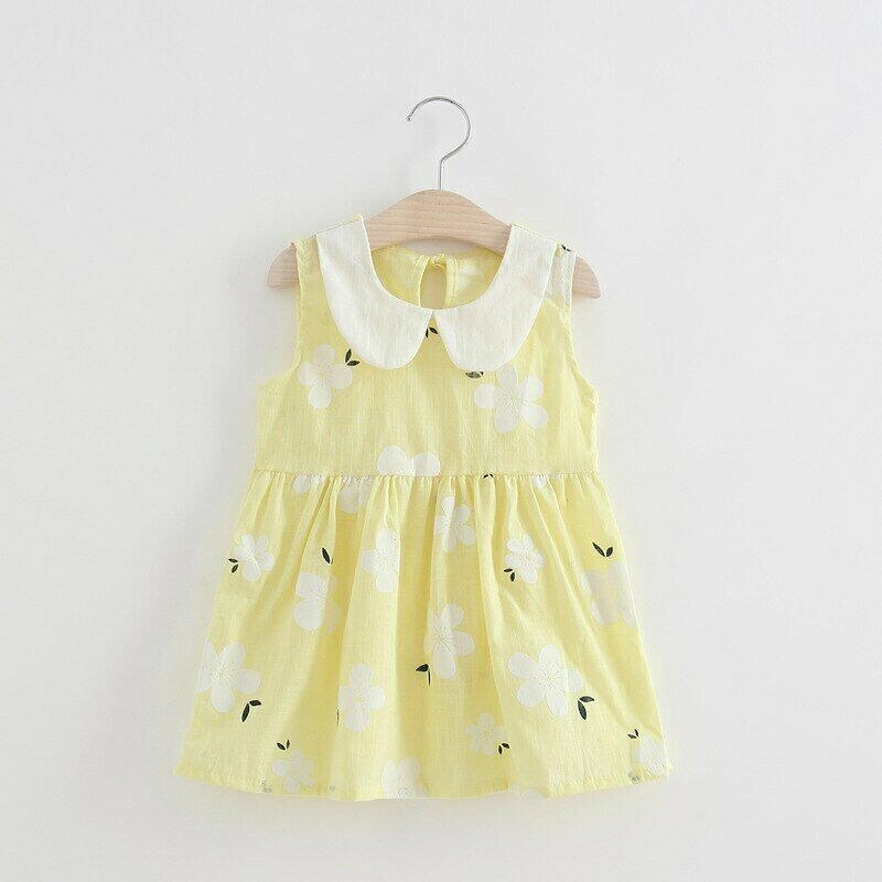 size 6-9 months new baby girls dress 100% cotton floral yellow baby girls dress