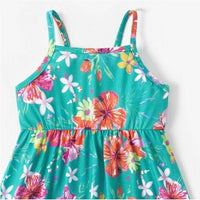 Size 2/3/4/6 years new girls dress turquoise green hibiscus flower dress