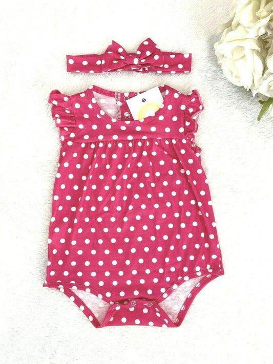 Size 0-3 months New Baby Girls Romper Red Polkadot Romper & Headband 2pc Set