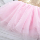 Size 4-5 Years Girls Dress New Sparkly Gold Sequin Pink Tulle Girls Dress