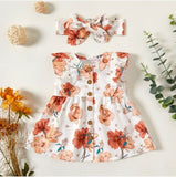 size 3-6m to 12-18m new baby girls dress coral orange floral dress & headband