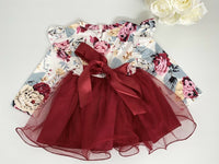 size 6-9m to 18-24 months new baby girls dress red floral longsleeve tulle dress