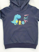 Boys' Dark Blue Dinosaur Roar Hooded Long Sleeve Hoodie