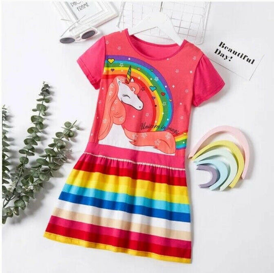 size 4/5/6 years new girls dress rainbow unicorn dark pink girls dress