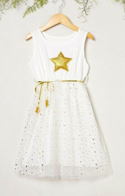 Gold sparkle white tulle dress