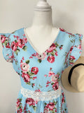Size 10 AU New Womens Dress Light Blue Pink Floral High-Low Flutter Sleeve Dress