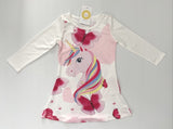 girls dress size 18-24m/3y/4y/5y pink unicorn and butterfly long sleeve dress