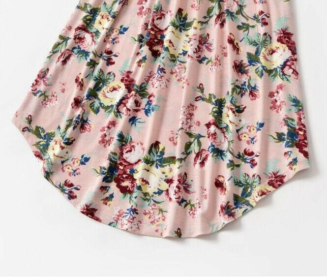 Dusty pink floral curve hem girls dress