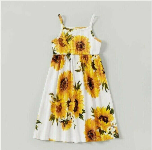 Girls Dress- Girls' Yellow Sunflower Print Midi Tank Dress