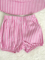 size 6-9 months new baby girls outfit pink stripe ruffle top and shorts set