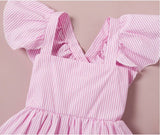 NEW Size 6-9 months Baby Girls Dress Pink Stripe Flutter Sleeve Baby Dress