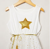 size 4-5y to 7-8y new girls dress gold sparkle white tulle dress- select size