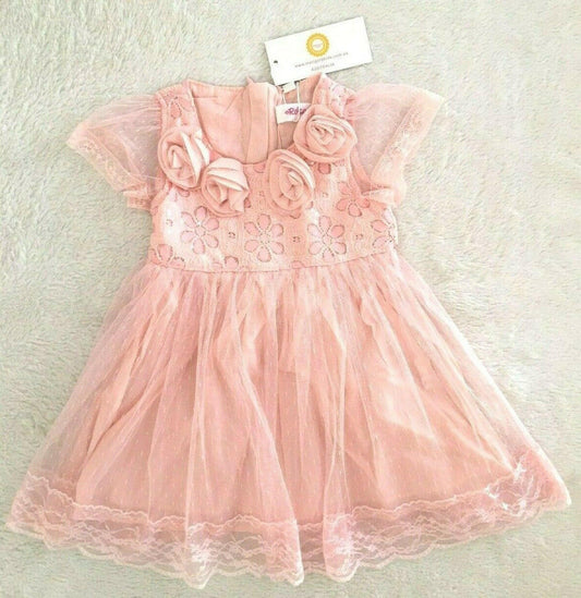 NEW Size 4 Years Girls Dress Girls Pink Rosette Dress Occasion Party Dress