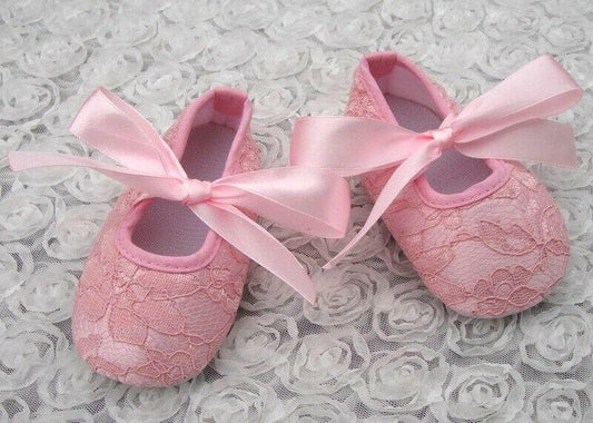 Pink Lace Baby Shoes (12-18 Months, US 4)