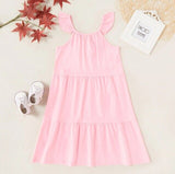 size 4 years / 7 years girls dress pink flutter sleeve tiered dress-select size