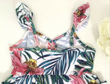 size 2y to 8-9 years new girls dress pink tropical flower & green palm dress