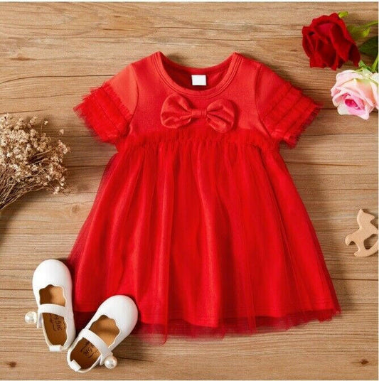 size 6-9m/9-12m/18-24m new baby toddler girls dress red bow front tulle dress