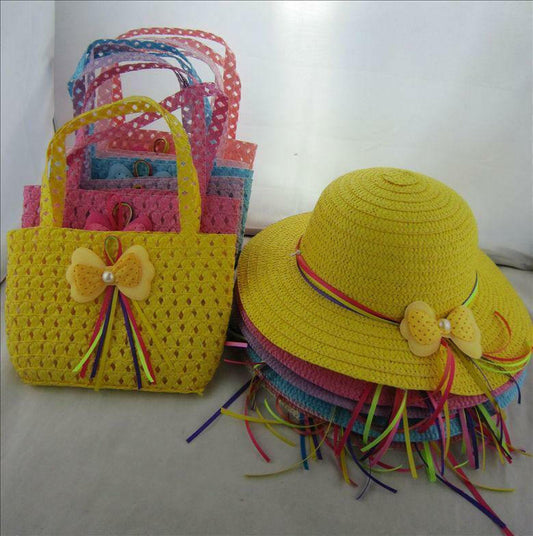 Kids Yellow Hat and Bag Set - Girls Summer Hat and Matching Bag