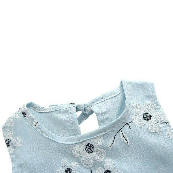 NEW Size 3-4 Years Girls Dress 100% Cotton White Flower Blue Girls Dress