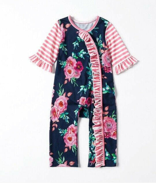 baby girls romper size 0-3 months pink floral ruffle baby girls romper- 1 left !.