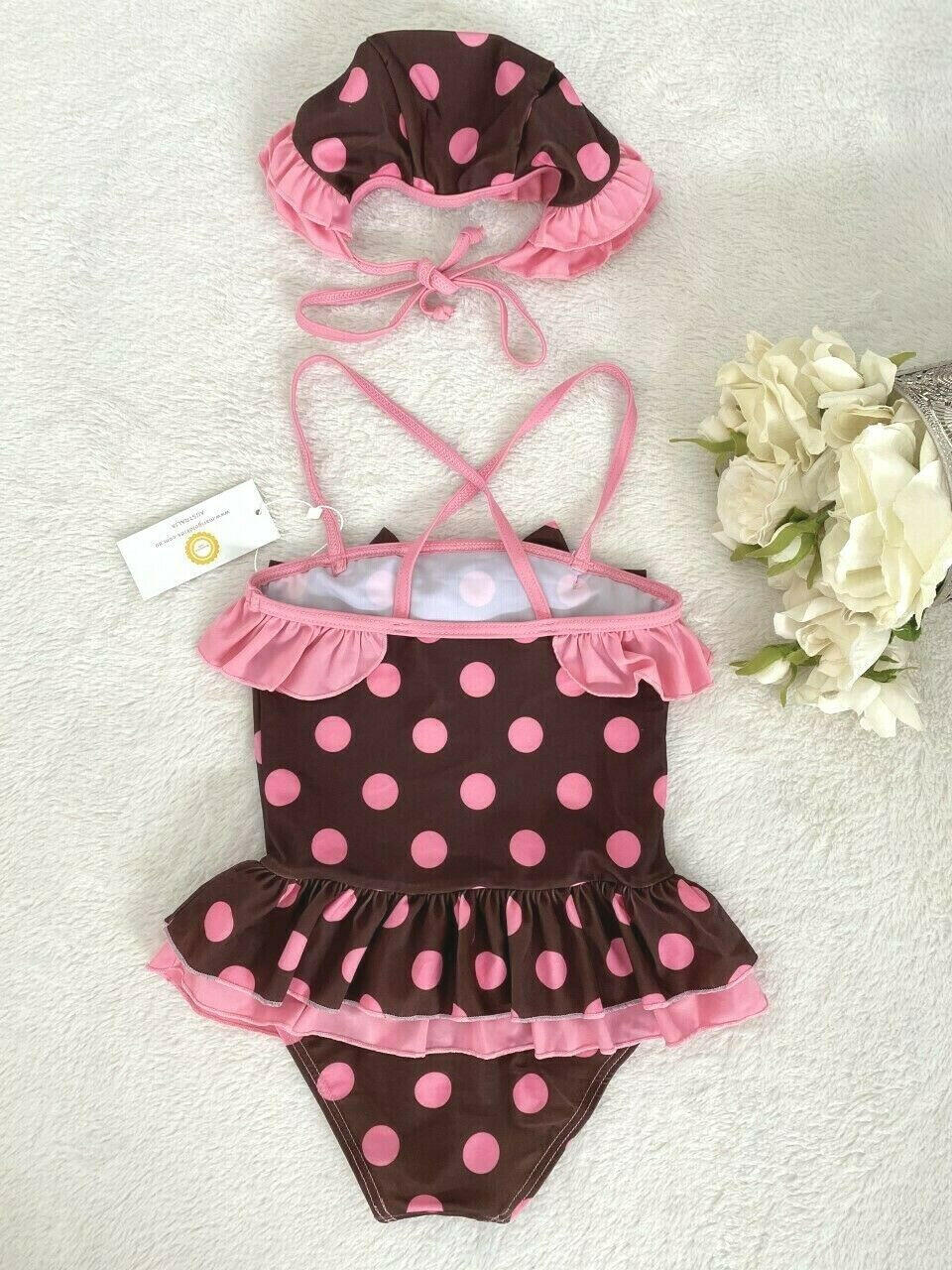 Girls Swimwear Pink Polkadot Cocoa Bathers & Cap Set