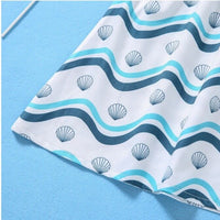 Size 6-9m to 18-24 months blue & white seashells waves baby dress & headband set