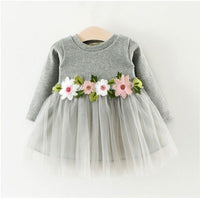 size 12-18 months new girls dress grey long sleeve flower waist tulle dress