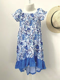 NEW Size 3-4 Years Girls Dress Pretty Blue & White Floral  High Low Girls Dress