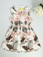Size 7years / 11 years new girls dress pink hibiscus cocoa palms print dress