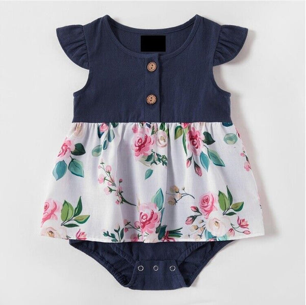 Size 0-3 months Baby Girls Dress New Navy Flutter Sleeve Floral Baby Dress